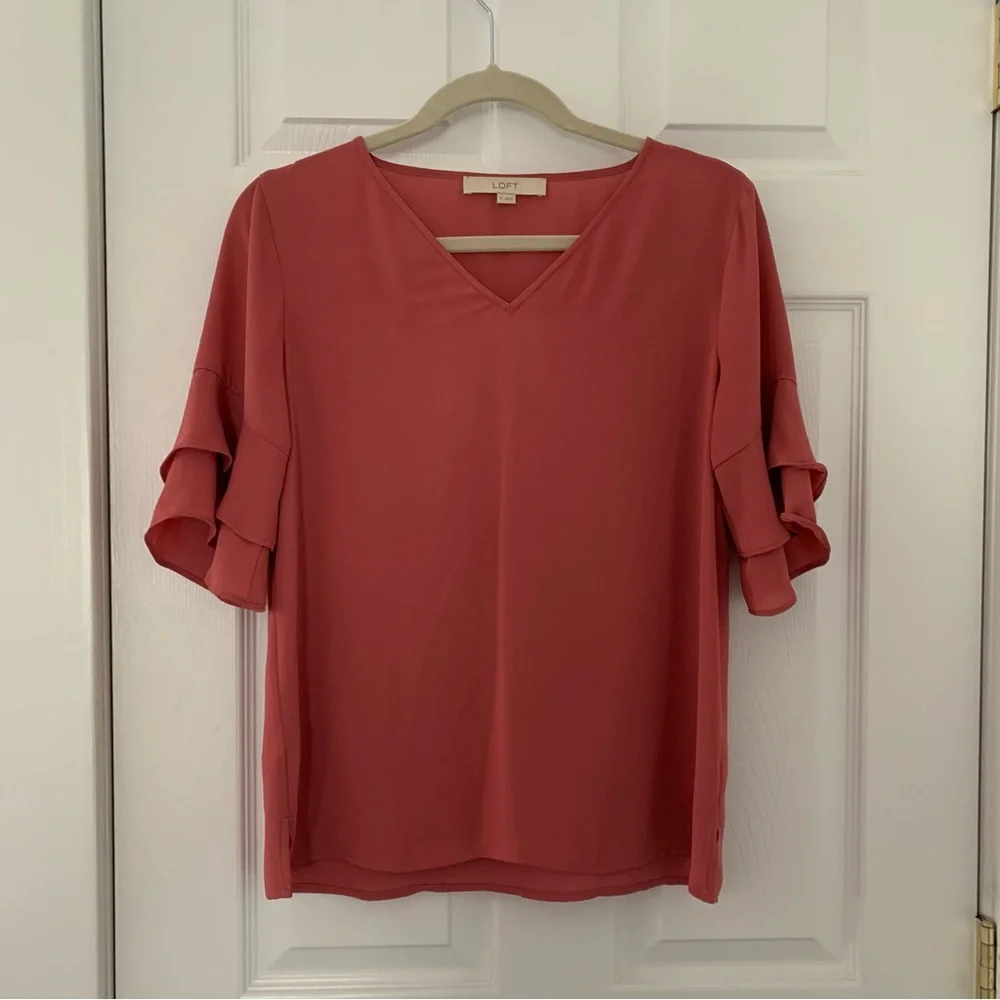 LOFT Pink Bell Sleeve Blouse - Picture 1 of 4